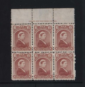 Newfoundland #35 XF Mint Plate Block Of Six