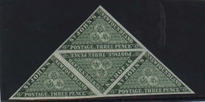 Newfoundland #11a XF/NH Triangle Block **With Certificate**