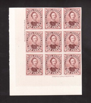 Canada #17TCi XF Imprint Proof Block Of Nine