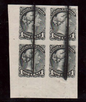 Canada #35P XF LL Plate Proof Block Of Four