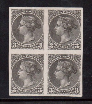 Canada #37e XF Essay Block Of Four In Grey Black