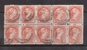 Canada #37iii VF Used Block Of Ten With 2 Ring 3 Cancels **With Cert.**
