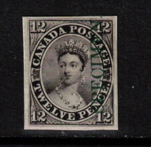 Canada #3Pii VF Plate Proof India On Card With Vertical Specimen In Green