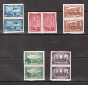 Canada #241P - #245P & #C6P XF Set Of Imperforate Plate Proof Pairs