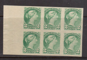 Canada #36a XF/NH Margin Block Of Six **With Certificate**