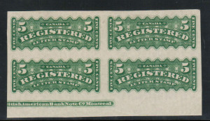 Canada #F2c XF Mint Imprint Imperforate Block