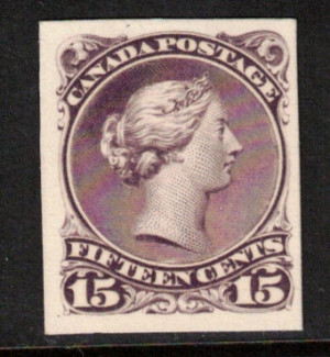Canada #29P XF Plate Proof In Red Lilac On Card