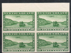 Newfoundland #C7c XF/NH Unwatermarked Imperf Block **With Cert.**