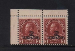 Canada #140a NH Mint Double Surcharge Pair