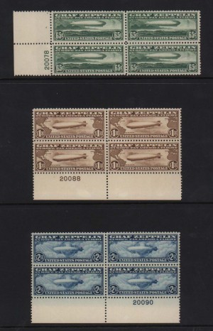 USA #C13 - #C15 XF/NH Plate # Blocks Of Four