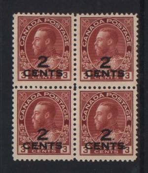Canada #140 Mint Block With Accented 2 Variety *Cert.*