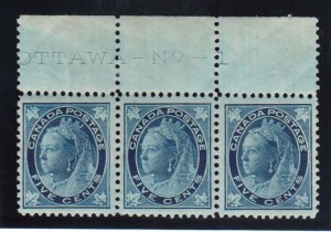 Canada #70 VF/NH Plate #1 Strip Of Three