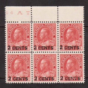 Canada #139 XF/NH Imprint Block Of Six **With Certificate**