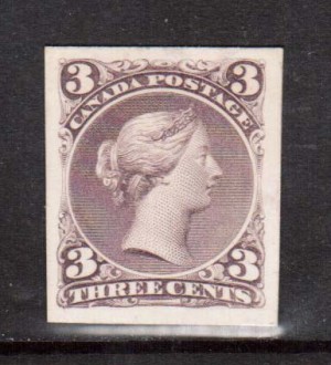 Canada #25TC XF Plate Proof In Purple Lilac India Paper On Card **With Cert.**