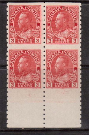 Canada #130a VF Mint Lathework D Block **With Cert.**