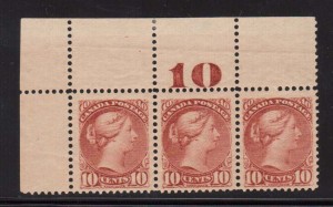 Canada #45 VF/NH Counter Strip Of Three