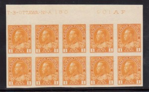 Canada #136 XF/NH Plate #A-180 Top Block Of Ten