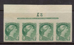 Canada #36iii XF Mint Imperf Strip Of Four With Complete BABN Imprint