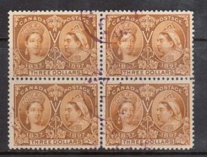 Canada #63 VF Used Block With Neat Magenta CDS Cancels