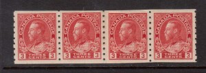 Canada #130iii XF Mint Paste Up Strip Of Four **With Cert.**