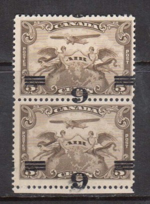 Canada #C3a VF Mint Inverted Surcharge In Pair **With Cert.**