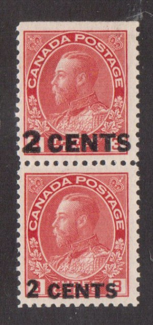 Canada #139v VF/NH Essay Surcharge Pair **With Certificate**