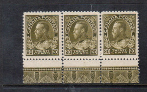Canada #119c VF/NH Lathework A Strip Of Three **With Certificate**