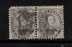 Canada #13i Used Unique Pair Showing Stitch Watermark **With Cert.**