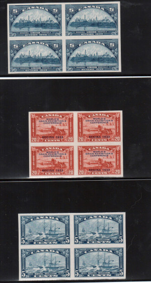 Canada #202a #203a #204a XF/NH Imperforate Block Set **With Certificate**