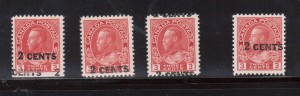 Canada #139i XF/NH Overprint Shifts Group Of Four
