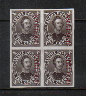 Canada #16Pi XF Proof Block In Black Brown On India Paper