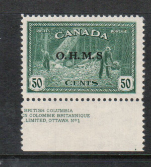 Canada #O9a VF/NH Missing Period With Imprint In Selvage **With Cert.**