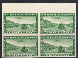Newfoundland #C7c XF/NH Unwatermarked Imperf Block **With Cert.**