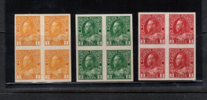 Canada #136 - #138 XF/NH Imperf Block Set