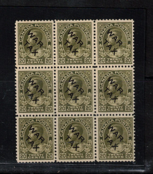 Canada #MR2c VF/NH Block Of Nine **With Certificate**