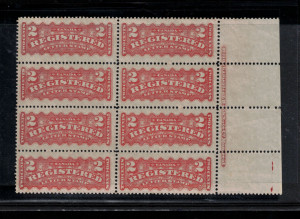 Canada #F1b XF/NH Plate Block Of Eight **With Certificate**