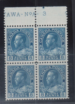 Canada #115 XF/NH Plate #3 Block **With Certificate**