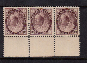 Canada #83 VF/NH Bottom Margin Strip Of Three **With Certificate**