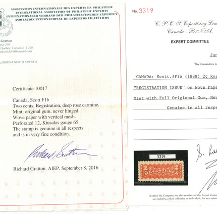 Canada #F1b Extra Fine Never Hinged Rose Carmine **With Certificate**