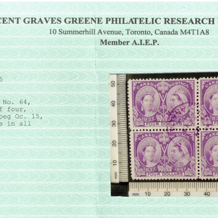 Canada #64 Extra Fine Used Block With Ideal Winn Oct 15 1898 CDS