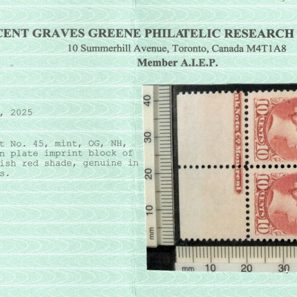 Canada #45 Extra Fine Never Hinged Imprint Block **With Certificate**