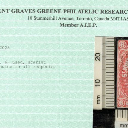 Newfoundland #6 Used Fine Scarce Stamp **With Certificate**