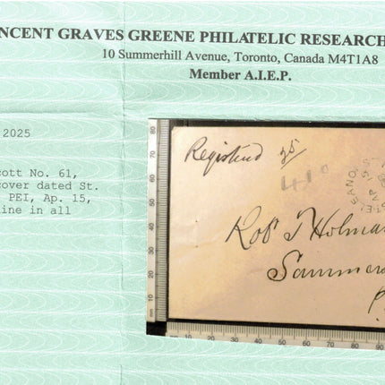 Canada #61 VF Used On Registered Cover To PEI **With Certificate**