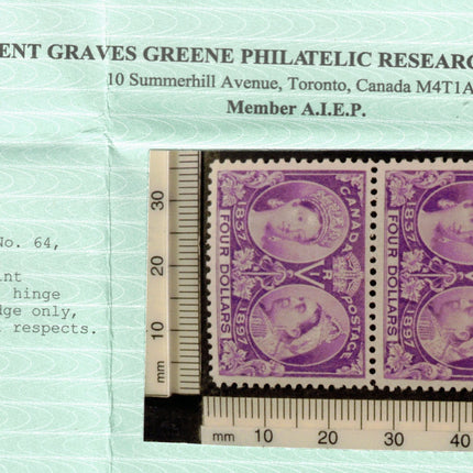Canada #64 NH Mint Vertical Imprint Pair **With Certificate**