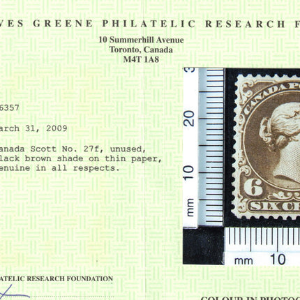 Canada #27f VF Mint Unused (No Gum) **With Certificate**