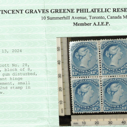 Canada #28 Extra Fine Mint Showpiece Block Of Eight **With Certificate**