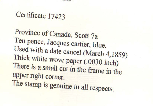 Canada #7a Used With March 4 1859 Cancel