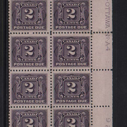 Canada #J2a VF/NH Plate Block Of 12