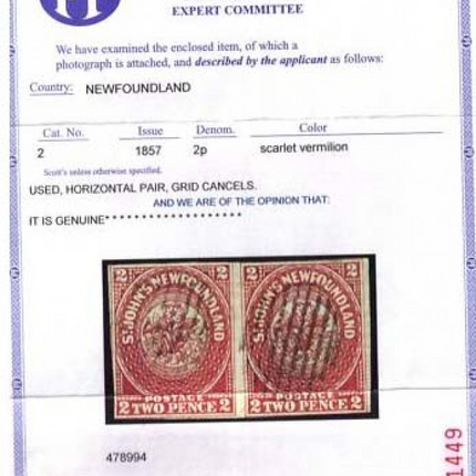Newfoundland #2 VF Used World Rarity Pair  **With Cert.**