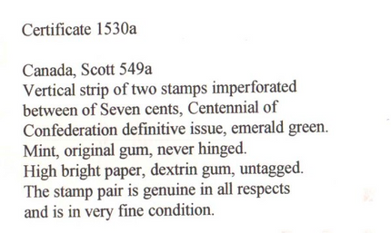 Canada #549a XF/NH Imperforate Pair